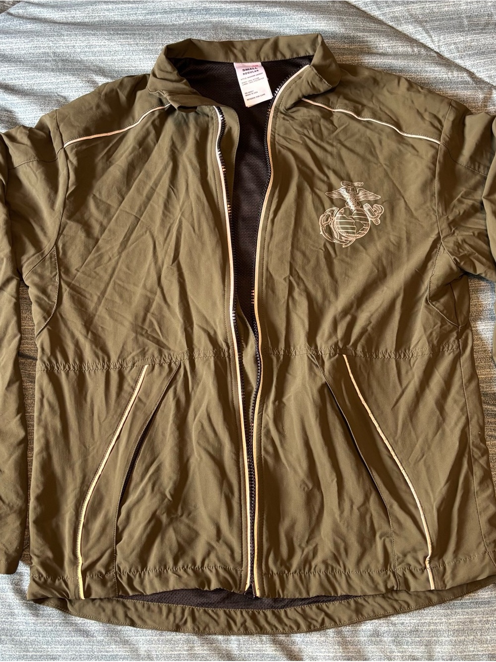 New Balance Olive Green Lightweight Jacket with Marines Emblem